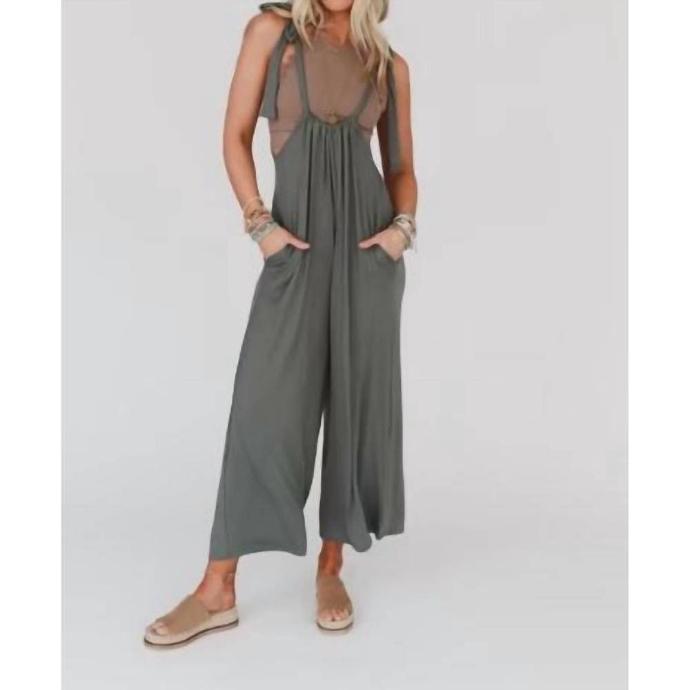 NEW THREE BIRD NEST forever relaxed gathered jumpsuit in light olive